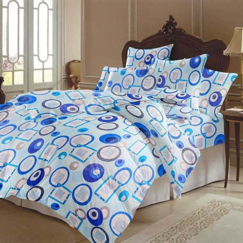 Lenjerie pentru 2 persoane Somnart Ultrasleep, bumbac 100%, bleu, model cercuri