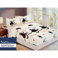 Husa de pat Finet + 2 fete de perna, pentru saltea de 140x200 cm, pisici negre 🐈‍⬛