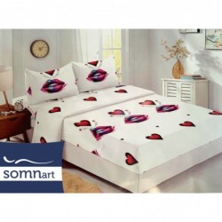 Husa de pat Finet + 2 fete de perna, pentru saltea de 160x200 cm, buze rosii 👄💋