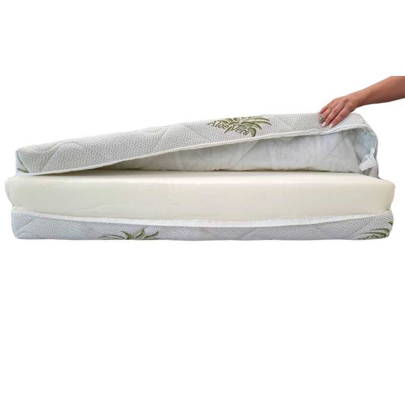 Husa saltea 100x200x14, Aloe Vera, matlasata,  lavabila, detasabila, cu fermoar 4 laturi