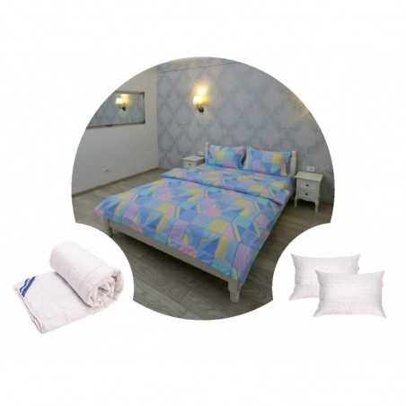 Pachet 1 Lenjerie de pat Ultrasleep, bumbac 100%, multicolor + 1 pilota 180x200 + 2 perne 50x70