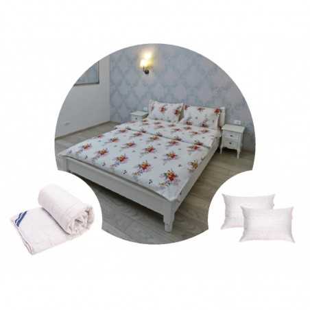 Pachet 1 Lenjerie de pat Ultrasleep XXL, bumbac 100%, flori + 1 pilota 200x220 + 2 perne 50x70