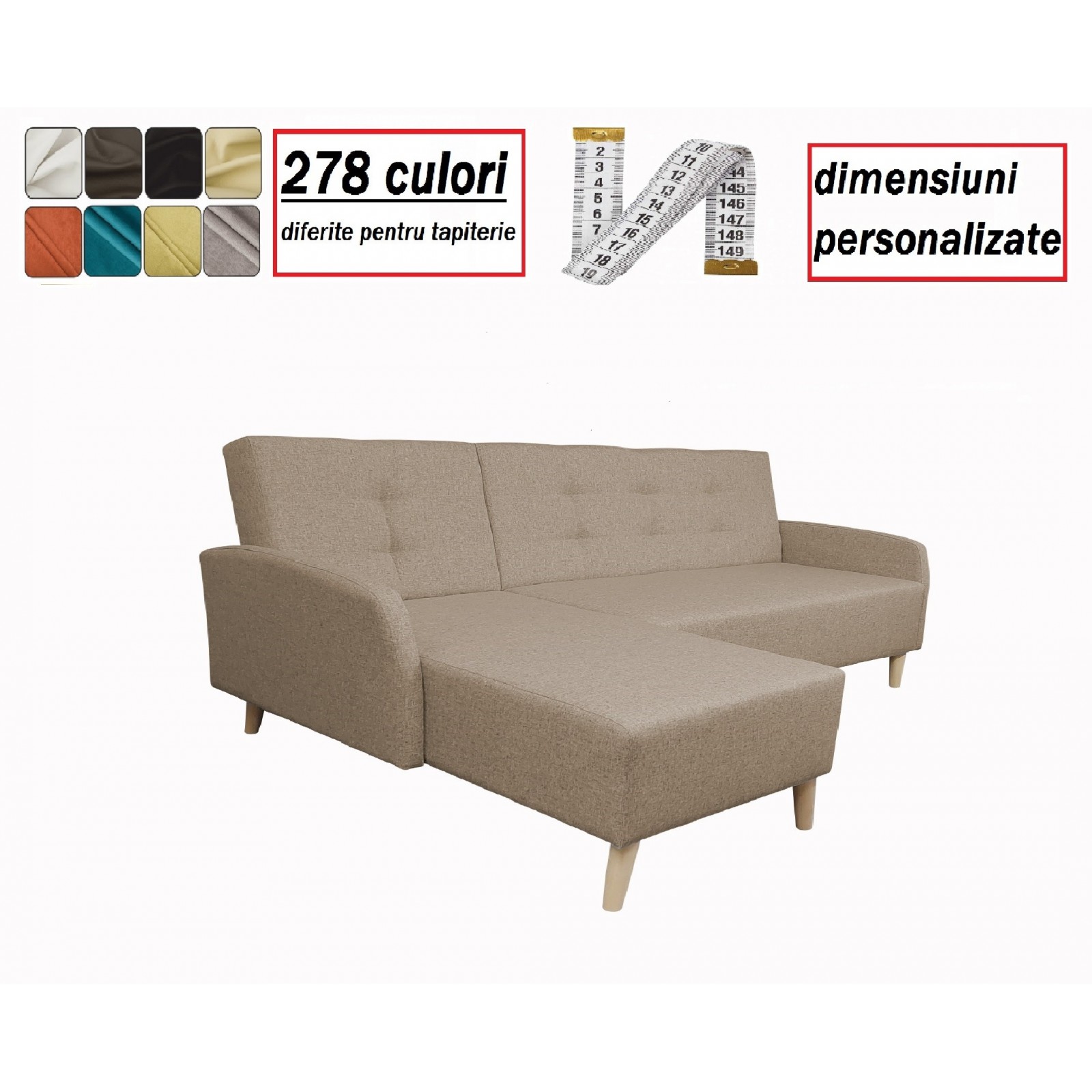 Coltar ergonomic de dimensiuni mici, extensibil,cu spatar reglabil,pe picioare lemn, Alesia, coltar maro