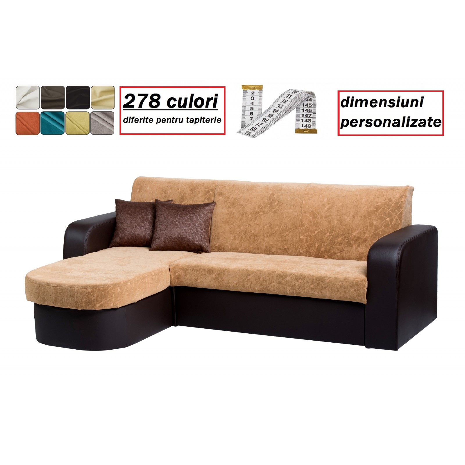 coltar mic, extensibil cu lada, pentru living, Bingo, stofa, la comanda