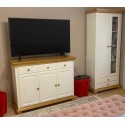 Comoda Bucov lemn masiv, 3 sertare, 3 usi, alb cu natur, comoda dormitor, living si sufragerie