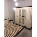 Dulap dormitor din lemn masiv cu 4 usi si 3 sertare, alb cu nuc, cu oglinda, Seva