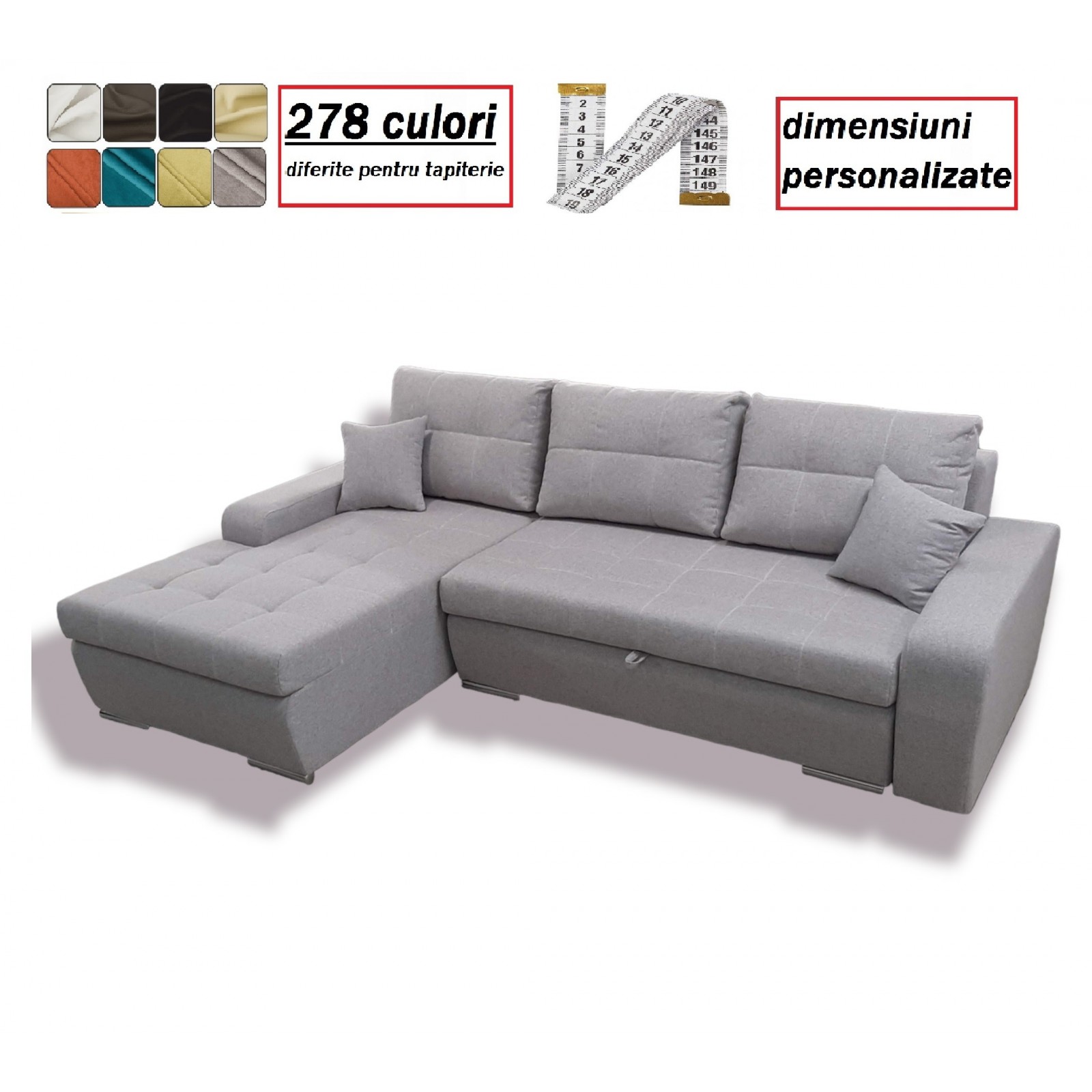 coltar living extensibil cu lada Mara, la comanda pe culori si dimensiuni personalizare