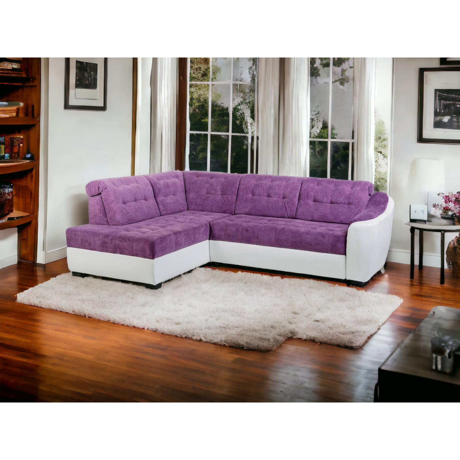 coltar living, extensibil cu lada, tetiere cap reglabile, Antonio, mov