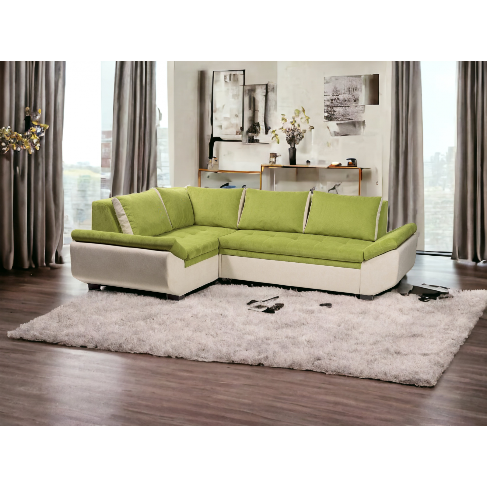 coltar living, modern, coltar extensibil cu lada Elixir, stofa, coltar verde, cu design modern,la comanda