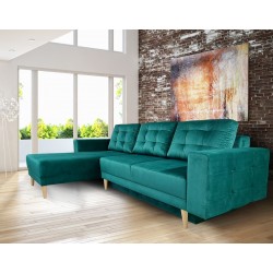 coltar verde, extensibil cu lada, cu perne spatar si picioare lemn, la comanda, Parma