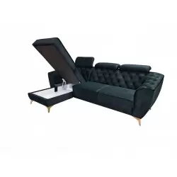 coltar modern de lux,tip chesterfild,extensibil cu lada,cu tetiere reglabile, Luis, stofa verde