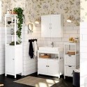 Cabinet de perete, Cabinet de depozitare din baie, dulap de medicamente cu rafturi reglabile, uși duble, 60 x 18 x 60 cm, stil nordic scandinav, alb mat BBC320W01