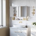 BBK124A10 Cabinet cu oglinzi de baie cu iluminat, Cabinet de baie, Cabinet de perete pentru baie, raft reglabil în înălțime, ușă dublă, modernă, de aur alb