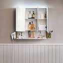 BBK124A10 Cabinet cu oglinzi de baie cu iluminat, Cabinet de baie, Cabinet de perete pentru baie, raft reglabil în înălțime, ușă dublă, modernă, de aur alb