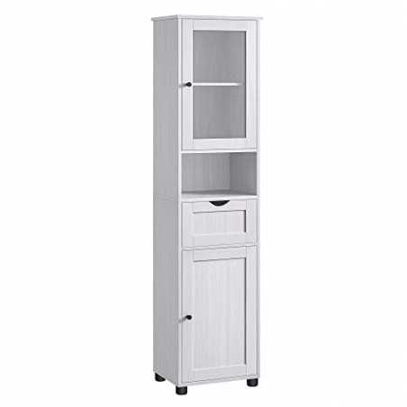 Cabinet de baie, unitate de stocare cu coloane cu rafturi reglabile, dulapuri, sertare, spațiu de economisire, lemn alb BBK163T44