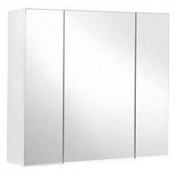 Cabinet de perete de baie, dulap cu oglindă, dulap de depozitare cu 3 uși, 60 x 15 x 55 cm, cu raft reglabil, modern, alb BBK22WT