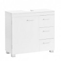 BBK503W10 Cabinet de baie cu 3 sertare mari, Cabinet de baie, 2 compartimente în spatele ușii, Cabinet de baie cu picioare, 30 x 70 x 64 cm, Alb