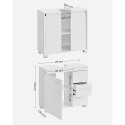 BBK503W10 Cabinet de baie cu 3 sertare mari, Cabinet de baie, 2 compartimente în spatele ușii, Cabinet de baie cu picioare, 30 x 70 x 64 cm, Alb