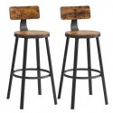 Scaune de bar, scaune de bucătărie, set de 2 scaune de bar înalte cu spate, cadru de oțel, scaun înalt de 73 cm, ușor de asamblat, industrial, rustic maro și negru LBC026B01V1