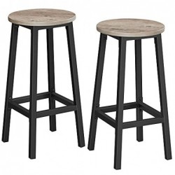Set de 2 scaune de bar scaune de bucătărie cu cadru de oțel robust Înălțimea 65 cm rotundă Easy Assembly Stil industrial gri-negru LBC032B02