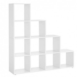 Raft de cărți, organizator de scări, 10 cuburi deschise, raft de lemn, raft liber, 129,5 x 29 x 129,5 cm, divizor de cameră, alb LBC10WTV1