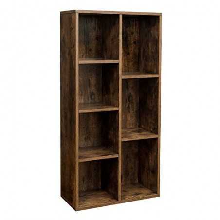 Bibliotecă, Raft pentru cărți pentru copii cu 7 compartimente, unitate de depozitare de sine stătătoare pentru decor, în camera de zi, studiu și birou, 50 x 24 x 106 cm, maro rustic LBC27BX