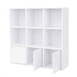 Raft de cărți din lemn, raft de afișare independentă, raft de DVD, cu 3 dulapuri de jos, alb LBC33WT
