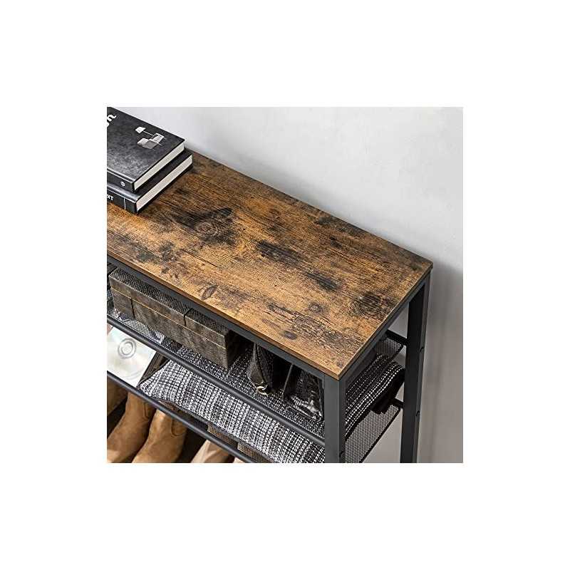 Rack de pantofi de 8 nivele, depozit de pantofi cu 7 rafturi cu plasă metalică, pentru 32-40 perechi de pantofi, organizator mare de pantofi, pentru hol, dormitor, 100 x 30 x 152 cm, rustic maro și negru LBS012B01