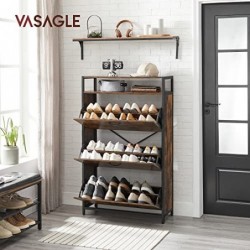 Cabinet de pantofi LBS802B01 cu 3 clapete, raft de pantofi, în hol, pentru 15-24 perechi de pantofi, economisind spațiu, 80 x 30 x 130 cm, maro/negru vintage