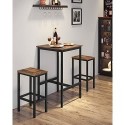 Bar de micul dejun, masă de bar înaltă pătrată, cadru de oțel greu, 60 x 60 x 90 cm, asamblare ușoară, pentru bucătărie, salon, stil industrial, rustic maro și negru LBT25X