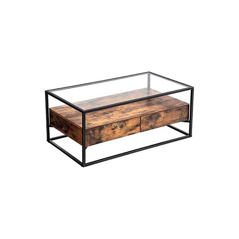 Habitat et Jardin Wooden Coffee Table, Rustic Brown/Black, 106 x 57 x 45 cm