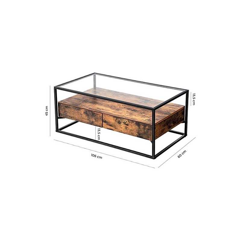 Habitat et Jardin Wooden Coffee Table, Rustic Brown/Black, 106 x 57 x 45 cm