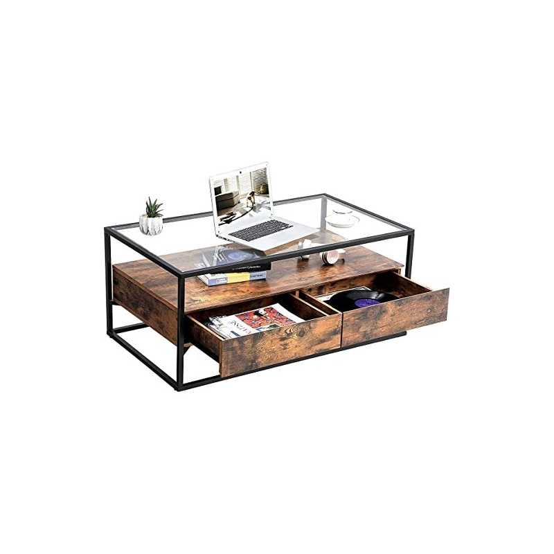 Habitat et Jardin Wooden Coffee Table, Rustic Brown/Black, 106 x 57 x 45 cm