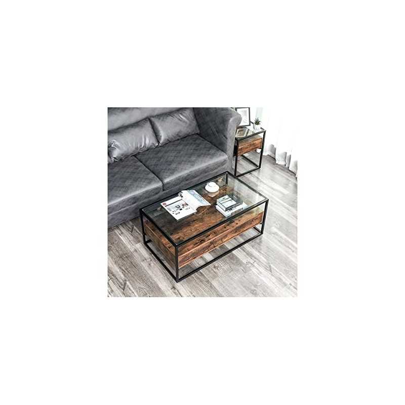 Habitat et Jardin Wooden Coffee Table, Rustic Brown/Black, 106 x 57 x 45 cm