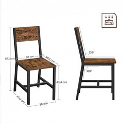 LDC092B01V1 Scaune de masă, scaune de bucătărie, set de 2, cadru metalic, pentru sufragerie, sufragerie, bucătărie, maro/negru