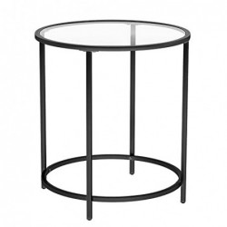 Masa laterală rotundă, masa de cafea mică, masa din sticlă temperată cu cadru de oțel, masa de lângă pat, sufragerie, balcon, negru LGT020B01