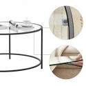 Masa rotundă de cafea, masa de sticlă cu cadru de oțel, masa din sufragerie, masa de canapea, sticlă temperată, negru LGT021B01