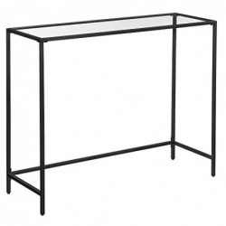 Masă consola, masă din sticlă temperată, canapea modernă sau masă de intrare, cadru metalic, picioare reglabile, pentru sufragerie, hol, negru LGT026B01