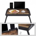 Tavă de pat cu picioare pliante de bambus, Tavă de micul dejun pentru canapea, pat, Tavă de gustări cu șanț pentru telefon, tabletă, birou laptop, maro negru rustic LLD111B01