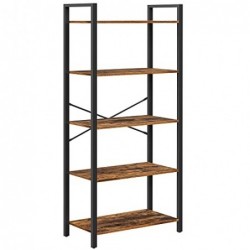 OKPET VASAGLE 5-Tier Storage Rack, Bookshelf with Steel Frame, for Living Room, Office, Study, Hallway, Industrial Style, Rustic Brown and Black LLS061B01