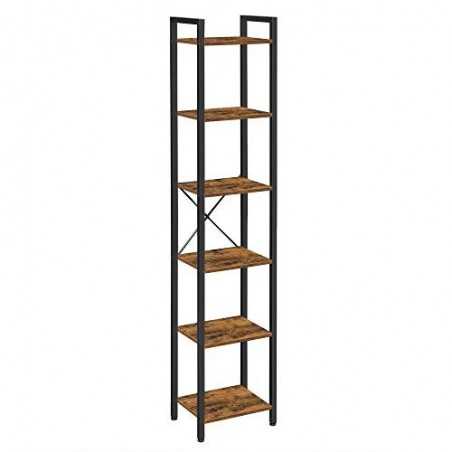 VASAGLE Bookcase, 6-Tier Bookshelf, Open Storage Shelving, Standing Display Rack, for Office, Living Room, Bedroom, 40 x 30 x 187.5 cm, Industrial, Rustic Brown and Black LLS101B01