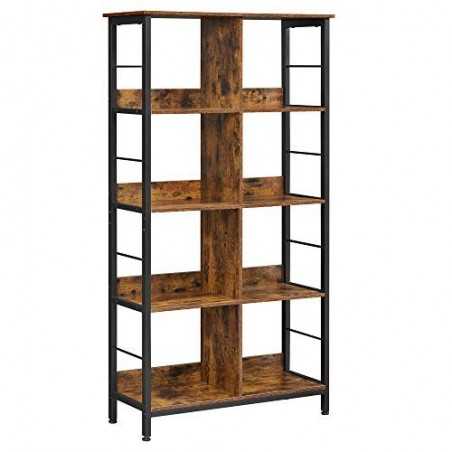 Raft de cărți, raft de cărți, raft de scară 4-tier, raft de depozitare pentru afișare, pentru birou, sufragerie, dormitor, 80 x 33 x 149 cm, industrial, rustic maro și negru LLS105B01