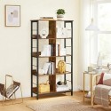 Raft de cărți, raft de cărți, raft de scară 4-tier, raft de depozitare pentru afișare, pentru birou, sufragerie, dormitor, 80 x 33 x 149 cm, industrial, rustic maro și negru LLS105B01