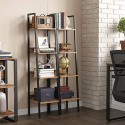 Raft pe scară, Raft cu 4 niveluri pentru birou acasă, Rafturi de depozitare de sine stătătoare, pentru living dormitor bucătărie, cadru de oțel, ușor de asamblat, industrial, maro rustic și negru LLS108B01