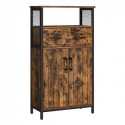 Cabinet de depozitare, dulap multifuncțional cu sertar și raft reglabil, dulap de baie, cadru din oțel, pentru bucătărie din sufragerie, stil industrial, rustic maro și negru LSC261B01