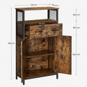 Cabinet de depozitare, dulap multifuncțional cu sertar și raft reglabil, dulap de baie, cadru din oțel, pentru bucătărie din sufragerie, stil industrial, rustic maro și negru LSC261B01