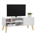 Scandinavian TV Stand, Retro TV Console, Centru de divertisment pentru TV cu ecran plat, console de jocuri, în sufragerie, cameră de divertisment, birou, alb LTV09WT