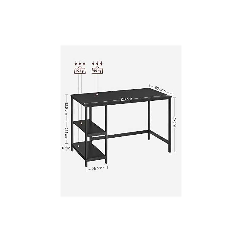 LWD047B16 Computer Desk PC Desk Office Table cu 2 rafturi pe partea dreaptă sau stângă pentru birou Camera de zi Cadru din oțel Design industrial Negru