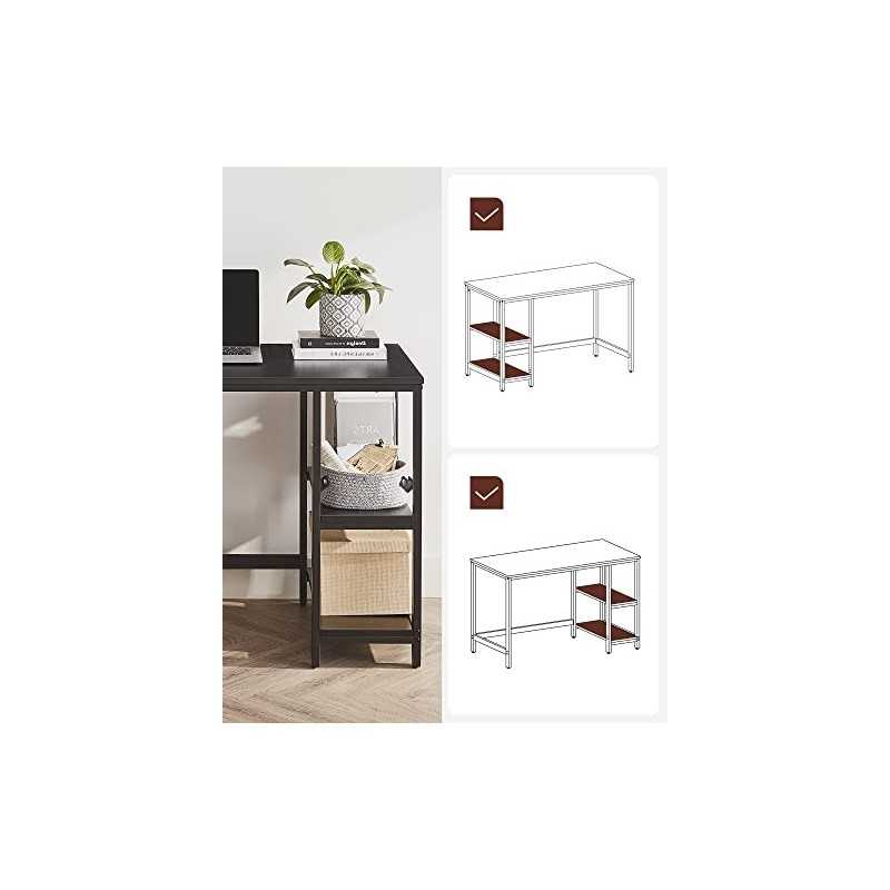 LWD047B16 Computer Desk PC Desk Office Table cu 2 rafturi pe partea dreaptă sau stângă pentru birou Camera de zi Cadru din oțel Design industrial Negru