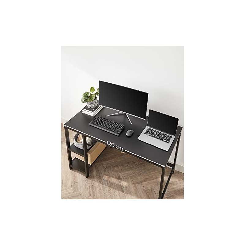 LWD047B16 Computer Desk PC Desk Office Table cu 2 rafturi pe partea dreaptă sau stângă pentru birou Camera de zi Cadru din oțel Design industrial Negru